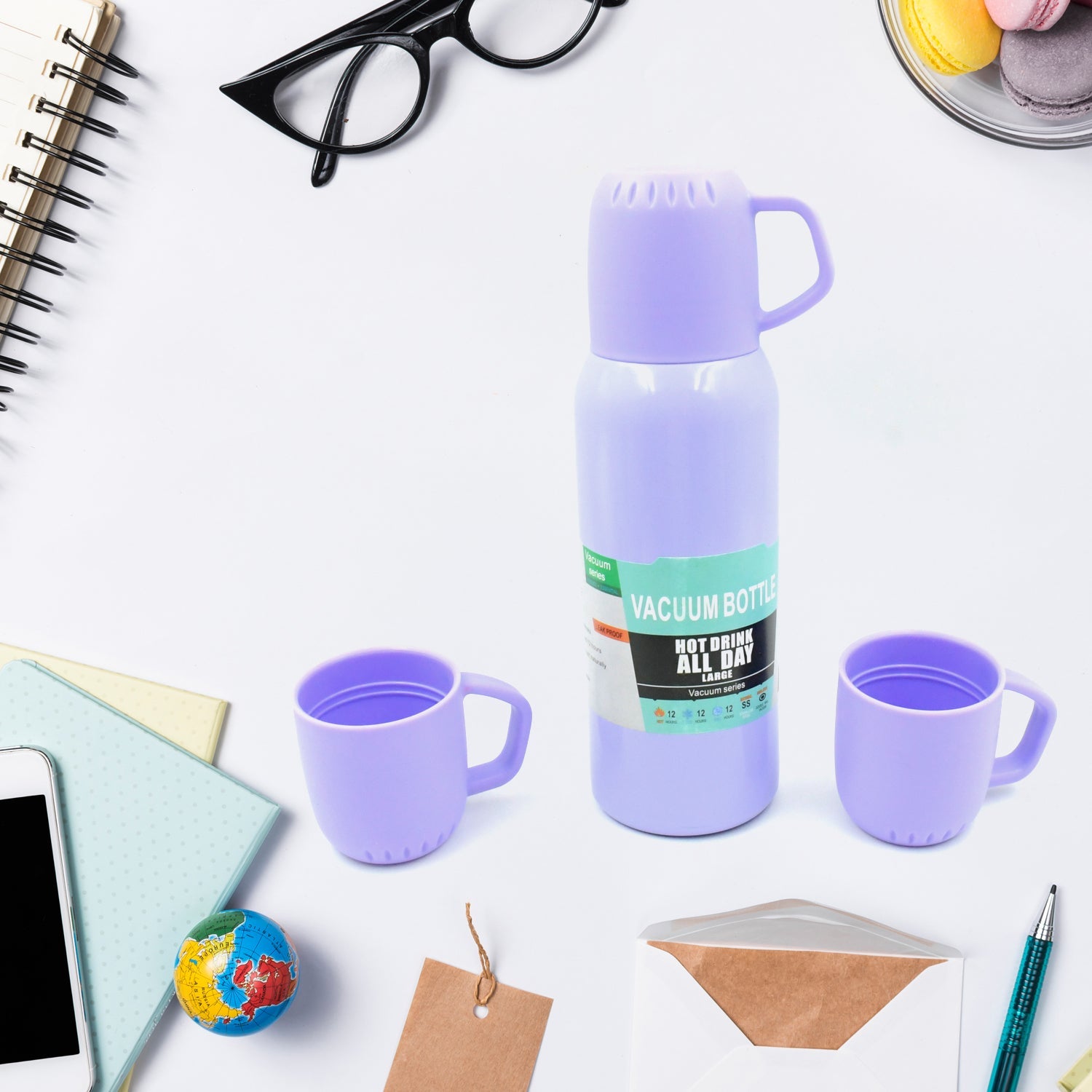 5533 Vacuum Flask Set Stainless Steel Thermos With 3 Cup Creative Gift Set With Cover Handle Portable Car Water Bottle Set (Approx 500ml) 5533 Vacuum Flask Set Stainless Steel Thermos With 3 Cup Creative Gift Set With Cover Handle Portable Car Water Bottle Set (Approx 500ml)